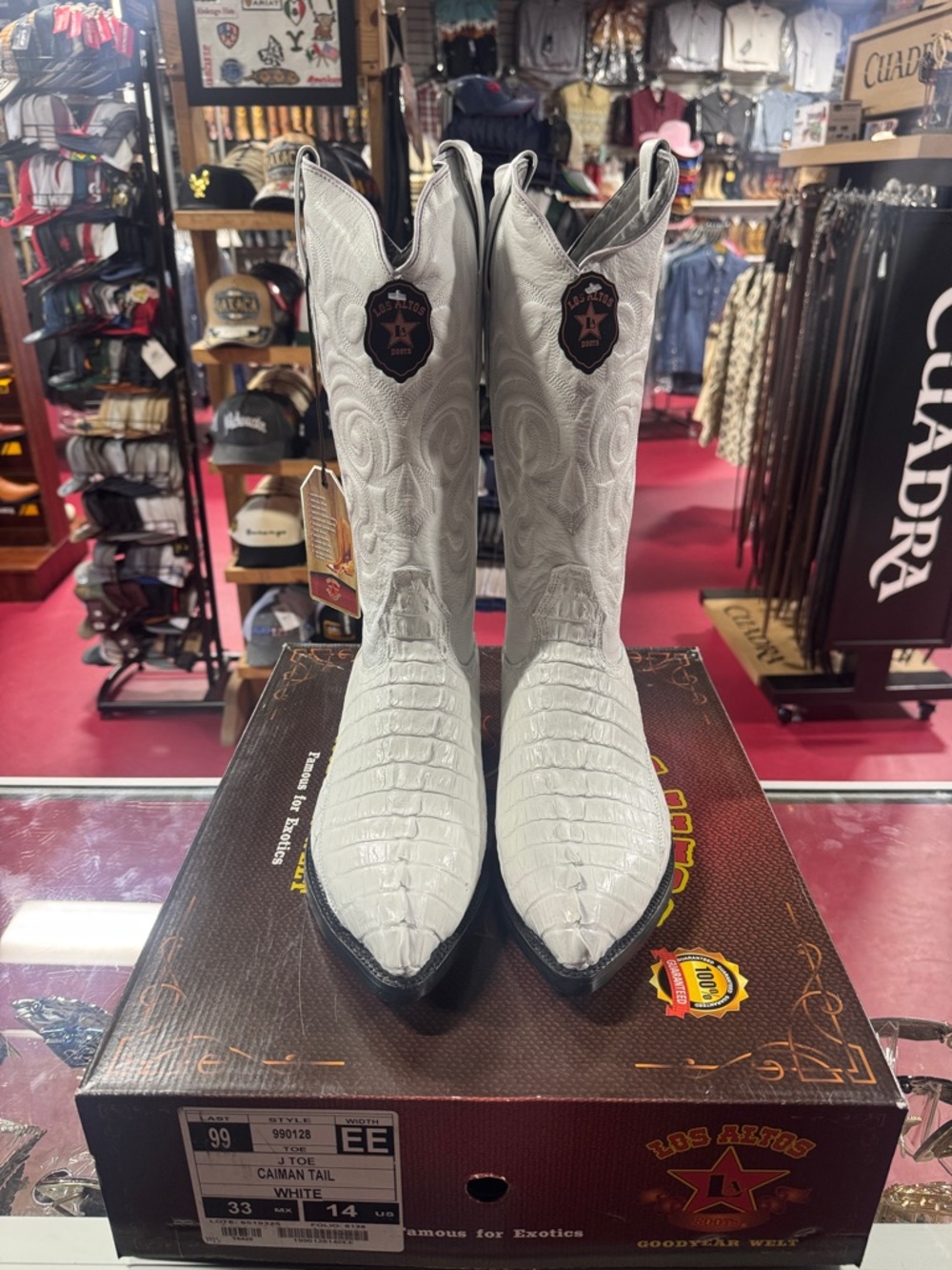 Los Altos White Caiman Tail Men's Western Boots